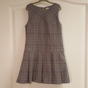 Cherokee Grey Pink Plaid Metallic Jumper Dress
